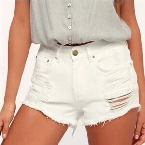 Billabong “Drift Away” White Distressed Denim Shorts